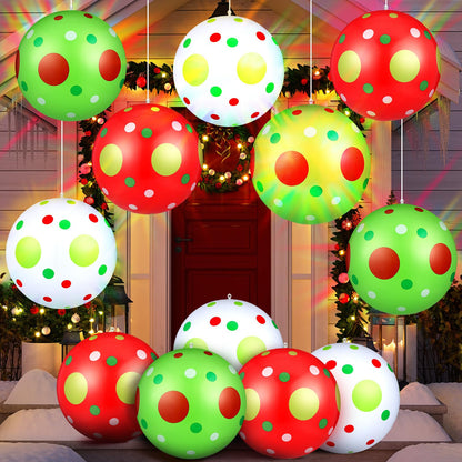 Jetec 12 Pcs Christmas Inflatable Balls 12 Inch Light Up Giant Inflatable Christmas Decorations Lime Green PVC Blow Up Xmas Large Hanging Ball Ornaments for Tree Porch Lawn Yard Holiday Outdoor Decor