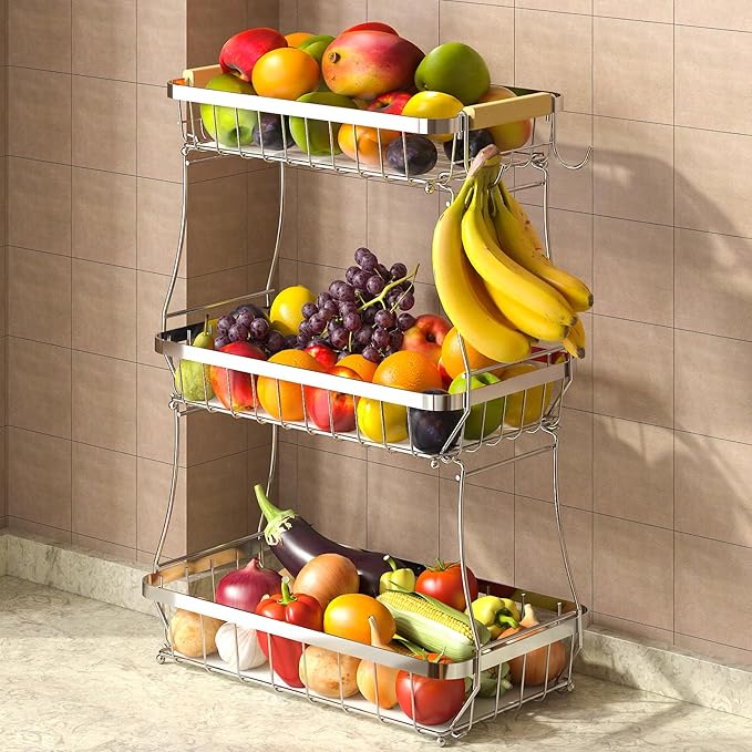2 Tier Large Fruit Basket for Kitchen Counter