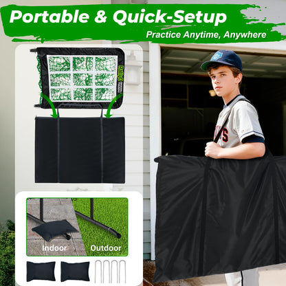 Pitching Net, 9 Hole Baseball & Softball Pitching Net with Strike Zone, Adjustable Pitching Target with 9 Pocket Design, Portable（Superior Net）