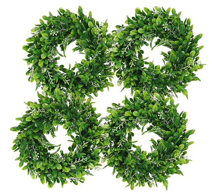 LSKYTOP 4 Pcs Boxwood Wreath with Artificial Green Leaves Door Wall Window Decoration,11Inch/PC
