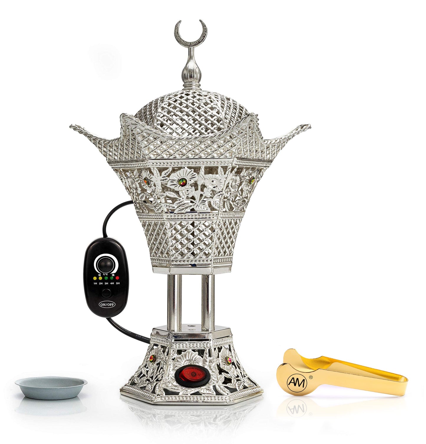 AM Regulator Electric Incense Burner – Adjustable Temperature and Timer Oud Burner for Bakhoor, Frankincense, Resin and Essential Oils - Safe Aromatherapy Burner for Home and Office (Silver)