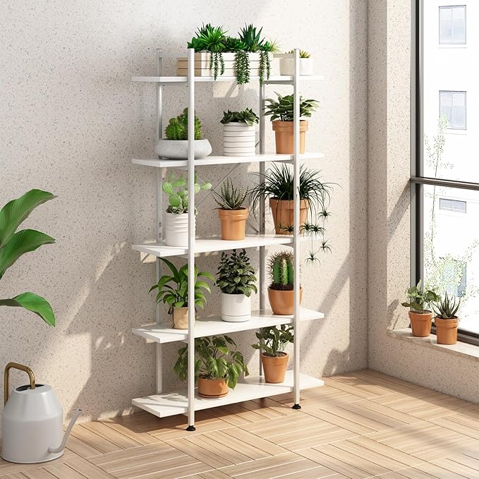 Bookshelf 5 Tiers White Wooden Storage Shelf, Modern Open Display Storage