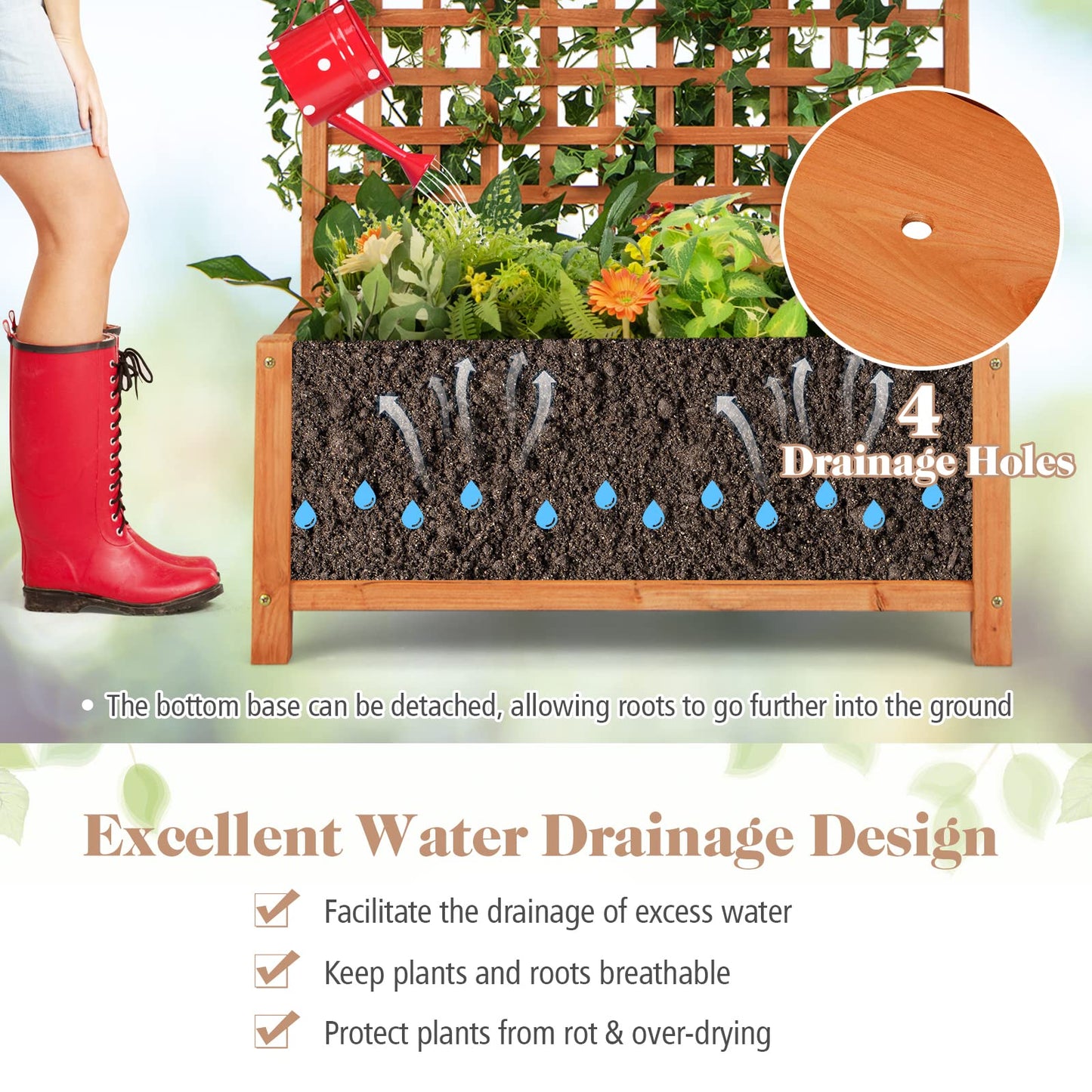 S AFSTAR Raised Garden Bed with Trellis, Wood Elevated Planter Box with Hanging Roof & Climbing Trellis, 4 Drainage Holes, 72.5" Tall Freestanding Planter Container for Vine Climbing Plants Flowers