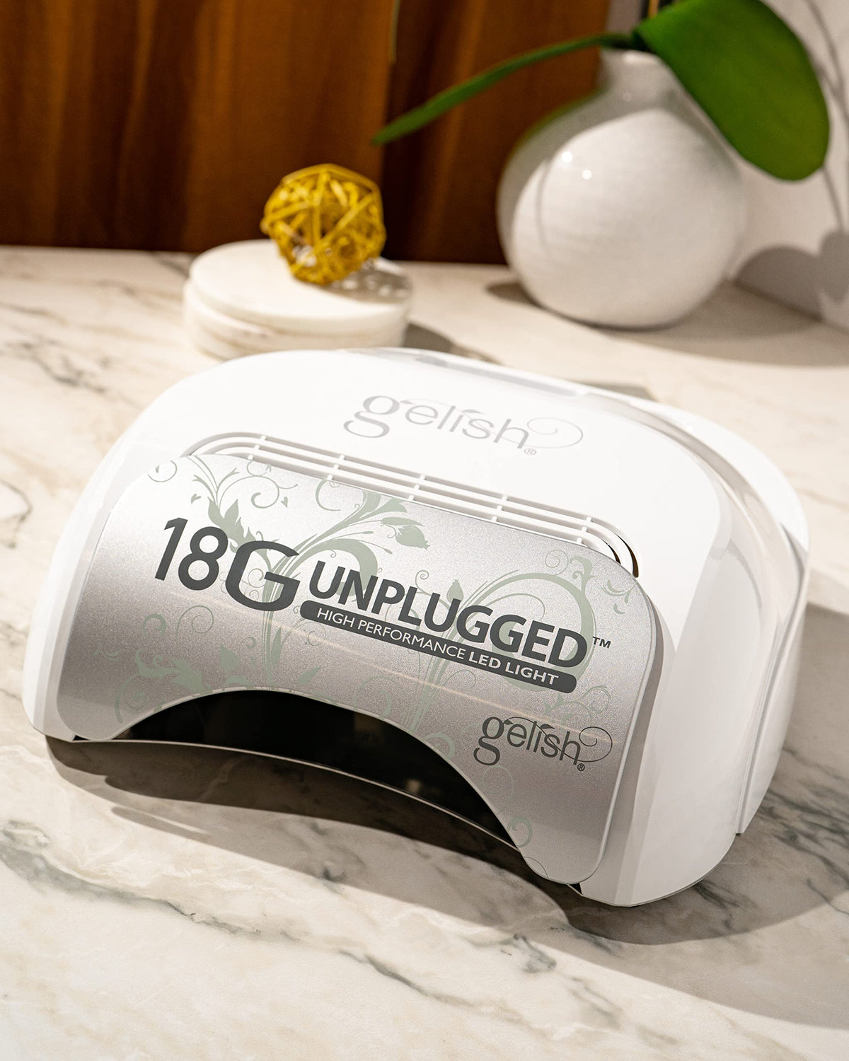 Gelish 18G Unplugged LED Light - Portable, Rechargeable, 36W, White & Silver, Intelligent Power Assist, Motion Sensors, Timer, Magnetic Tray, Ergonomic Design Gel Lamp, Nail Lamp, Gel Nail Light