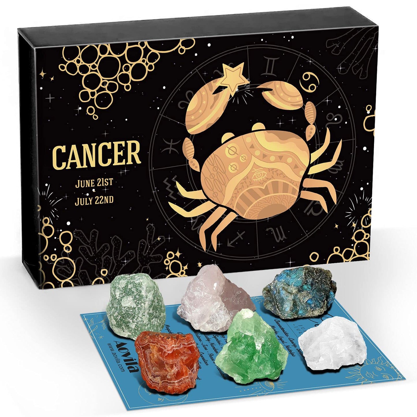 Aovila Cancer Crystals Gift Set, Zodiac Signs Healing Crystals Birthstones with Horoscope Box Set Cancer Astrology Crystals Healing Stones Gifts
