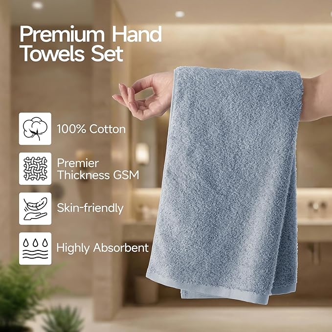 REDKISS 2-Pack Luxury Hand Towels, 16x32 Inch 450 GSM 100% Cotton, Super Soft