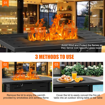 Shintenchi 42" Outdoor Propane Fire Pit 50,000 BTU Gas Fire Pit Table with Lid, Waterproof Cover, Rectangle Gas Firepit Table for Garden/Patio, CSA Certification, Black
