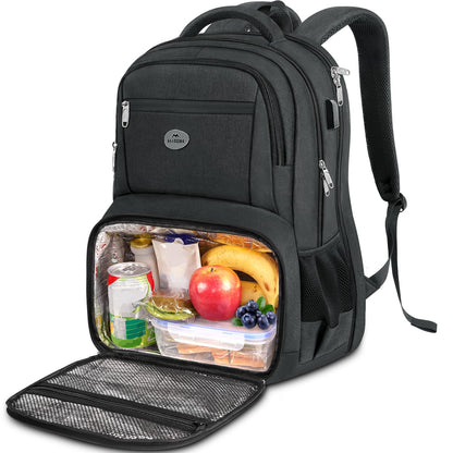 MATEIN 17 Inch Laptop Backpack with Lunch Compartment, TSA Large Travel Rucksack for Men Women with Laptop Compartment, Water Resistant Work Bag with USB Charging Port for School Backpack, Black