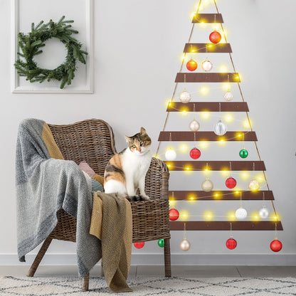 Vercraft Cat Proof Wall Christmas Tree with Light Hanging Mounted Wood Christmas Trees Wall Hanging Xmas Decor with Hooks Wooden Flat for Xmas Holiday Decoration Cat Home Indoor Office Party Supply