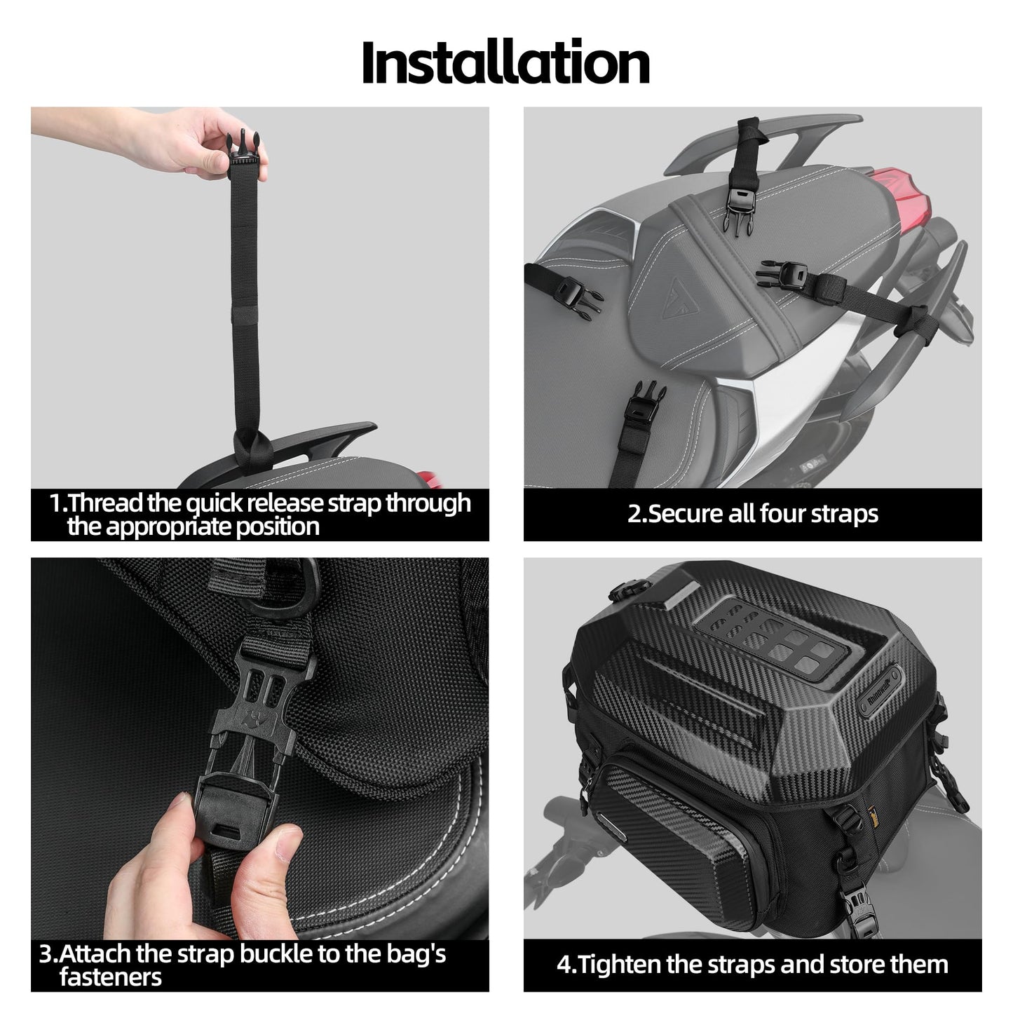 Rhinowalk Motorcycle Tail Bag Travel Luggage Expandable Motorcycle Helmet Bag 23L-35L Waterproof All Weather/Trunk/Rack Bag with Sissy Bar Straps-Matt Black New Upgrade