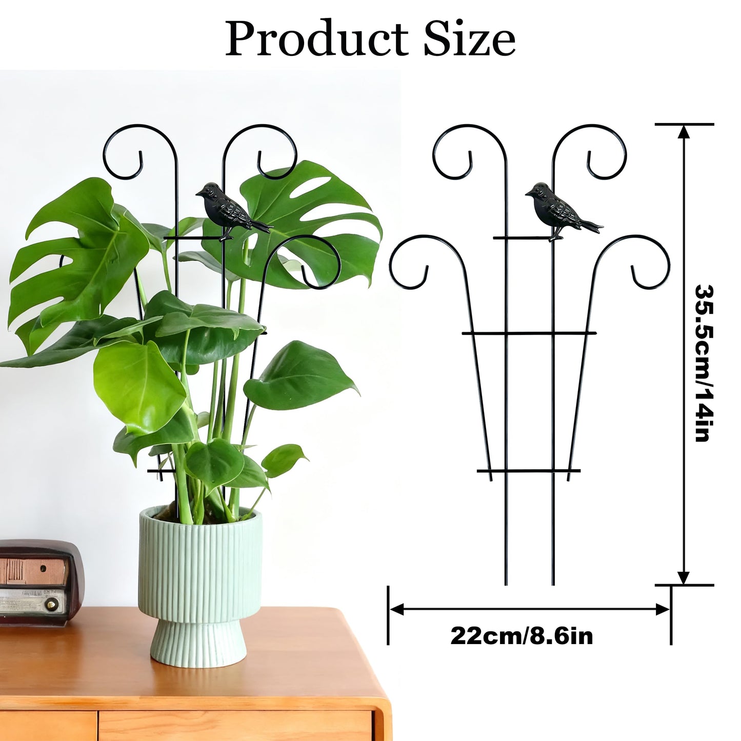 4 Pcs Metal Trellis for Potted Plants Indoor, 14.6 inch Small Garden Trellis with Bird for Climbing Plants Outdoor, Stackable Pothos Plant Climber Support for Hoya Vine Ivy Flower Plant Support