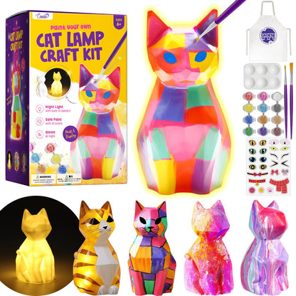 Paint Your Own Cat Lamp Kit, Arts and Crafts for Kids Ages 8-12, Art Supplies Painting kit for Kids 6-12, Cat Night Light Toys Girls Boy Birthday Easter Gifts for Kids Ages 3 4 5 6 7 8 9 10 11 12+