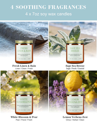 4 Pack Scented Candles Gifts for Women: 28oz Natural Soy Candles for Home Scented, Up to 200H Burning, Aromatherapy Candle Set, Jar Candle Gift Set for Spa Bath Meditation Birthday Valentine's Gifts