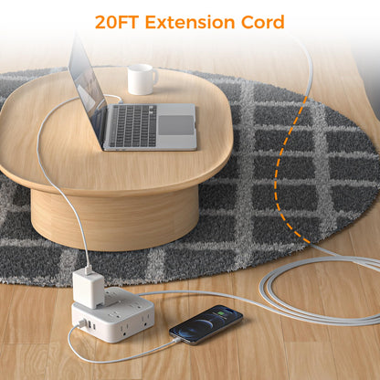 TESSAN Surge Protector Power Strip, 5 Ft Flat Plug Extension Cord with 3 USB (1 USB C) 8 Outlets, 900J Surge Protection, 3 Sided Outlet Extender with Power Switch for Office, Dorm Room Essentials
