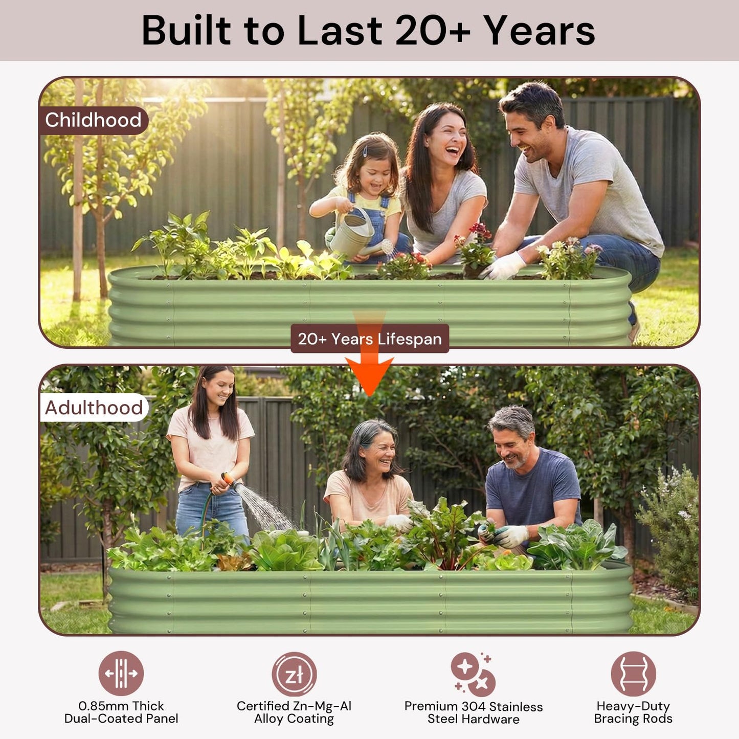 Annoell Galvanized Raised Garden Bed 8x4x1 ft, 12" Tall Metal Planter Box for Outdoor Plants, Modular Raised Flower Bed with Rust Resistant Coating for Kitchen Garden, Patio or Backyard - Sand Beige