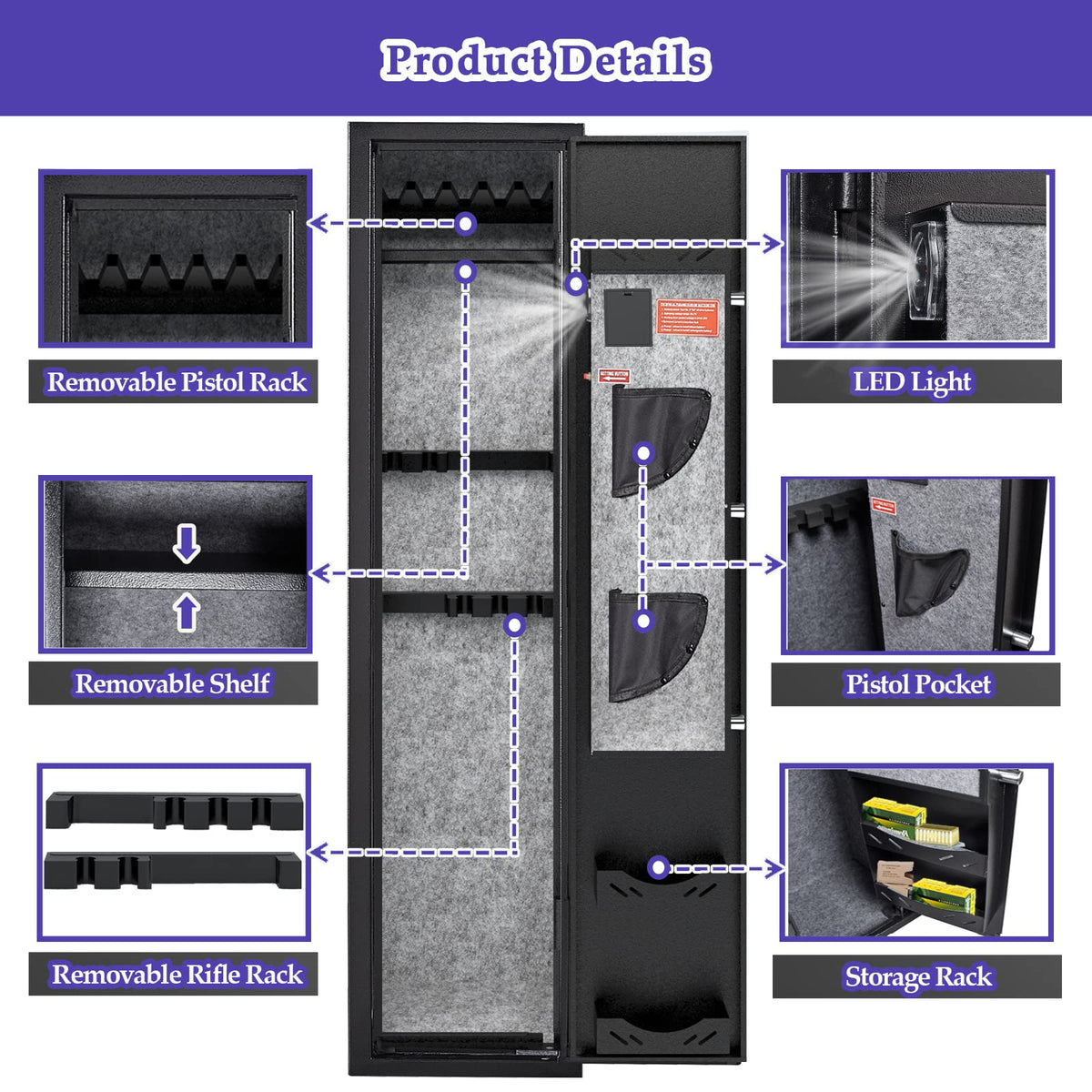 KAER Assembled Gun Safe for Rifles and Pistols with Electronic Lock Steel Gun Cabinet for 3-5 Shotguns 5 Handguns and Ammo Large Rifle Safe for Home Gun Owner with Removable Shelf Gun Rack LED Light
