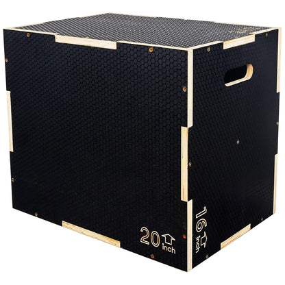Fitvids 24" x 20" x 16" Non-Slip Wooden Plyo Box Jump Exercise Platform, Plyometric Workout Equipment for Home Gym, Training Step Box, Black