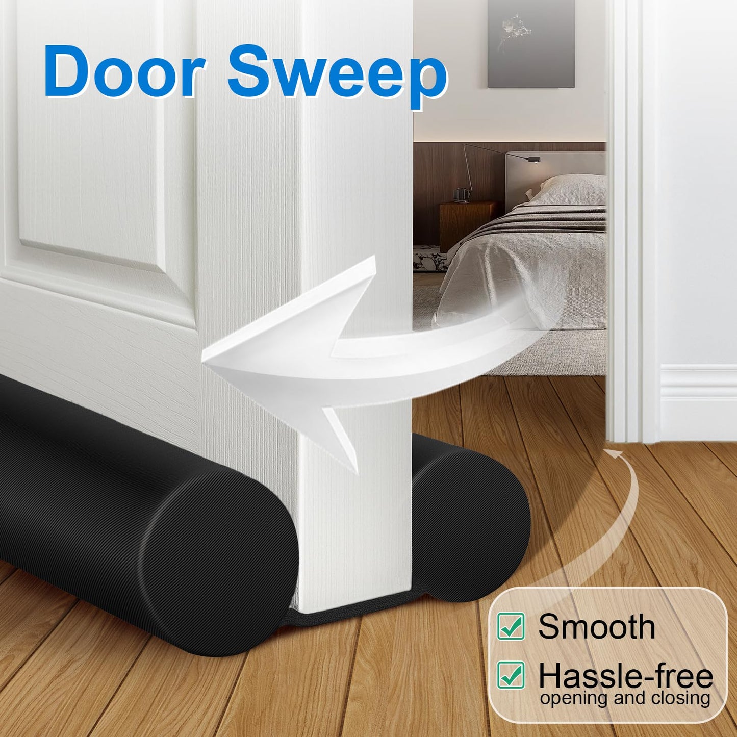 MAXTID Large Door Draft Stopper for Bottom of Doors 36” Under Door Sweep Noise Blocker Black Gap Stoppers Adjustable Doors Seal Sweep Guard Draft, Window Breeze Stoppers, Home Essentials Gadgets