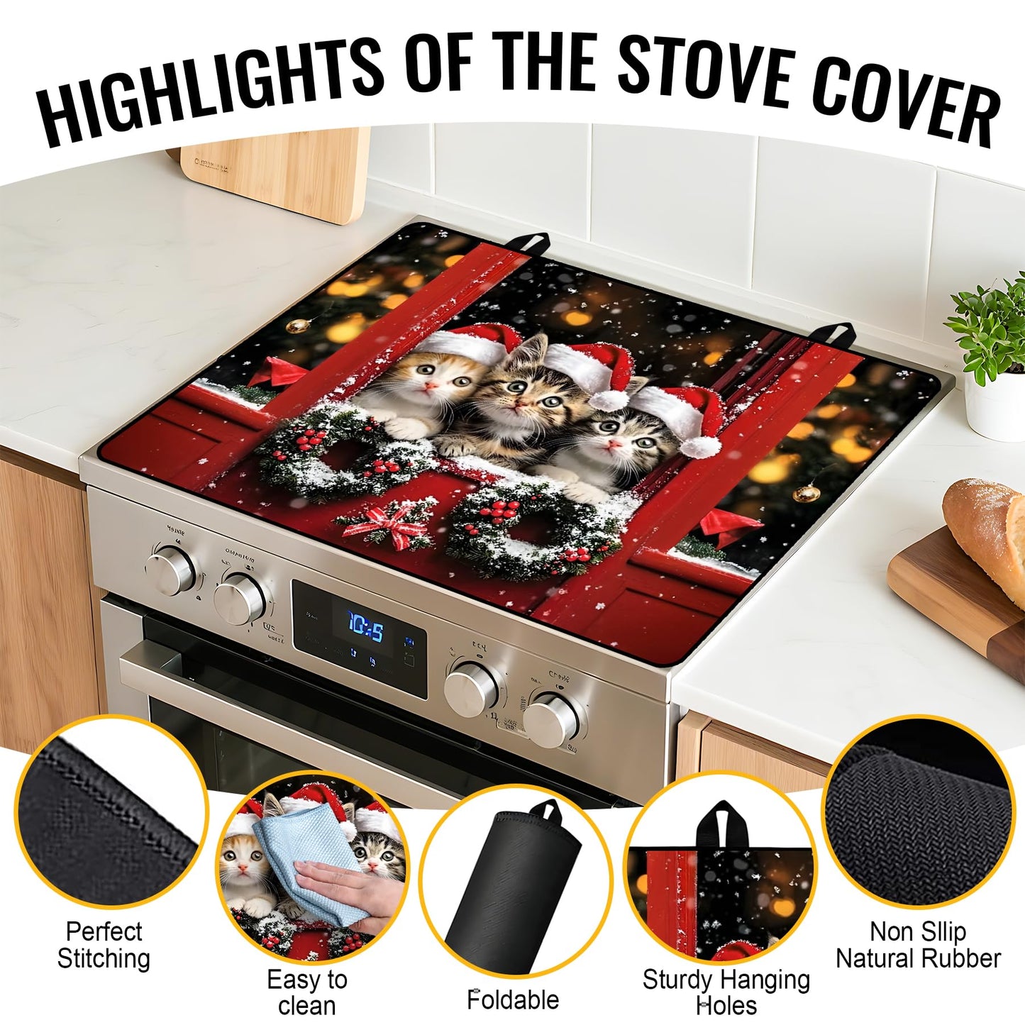 NYZE Christmas Stove Top Cover for Electric Stove,Glass Stove Top Cover,Heat Resistant Glass Cooktop Cover,Stovetop Protector, Kitchen Decor,Dish Drying Mats Cover for Washer Ceramic Top 28.5x20.5 in