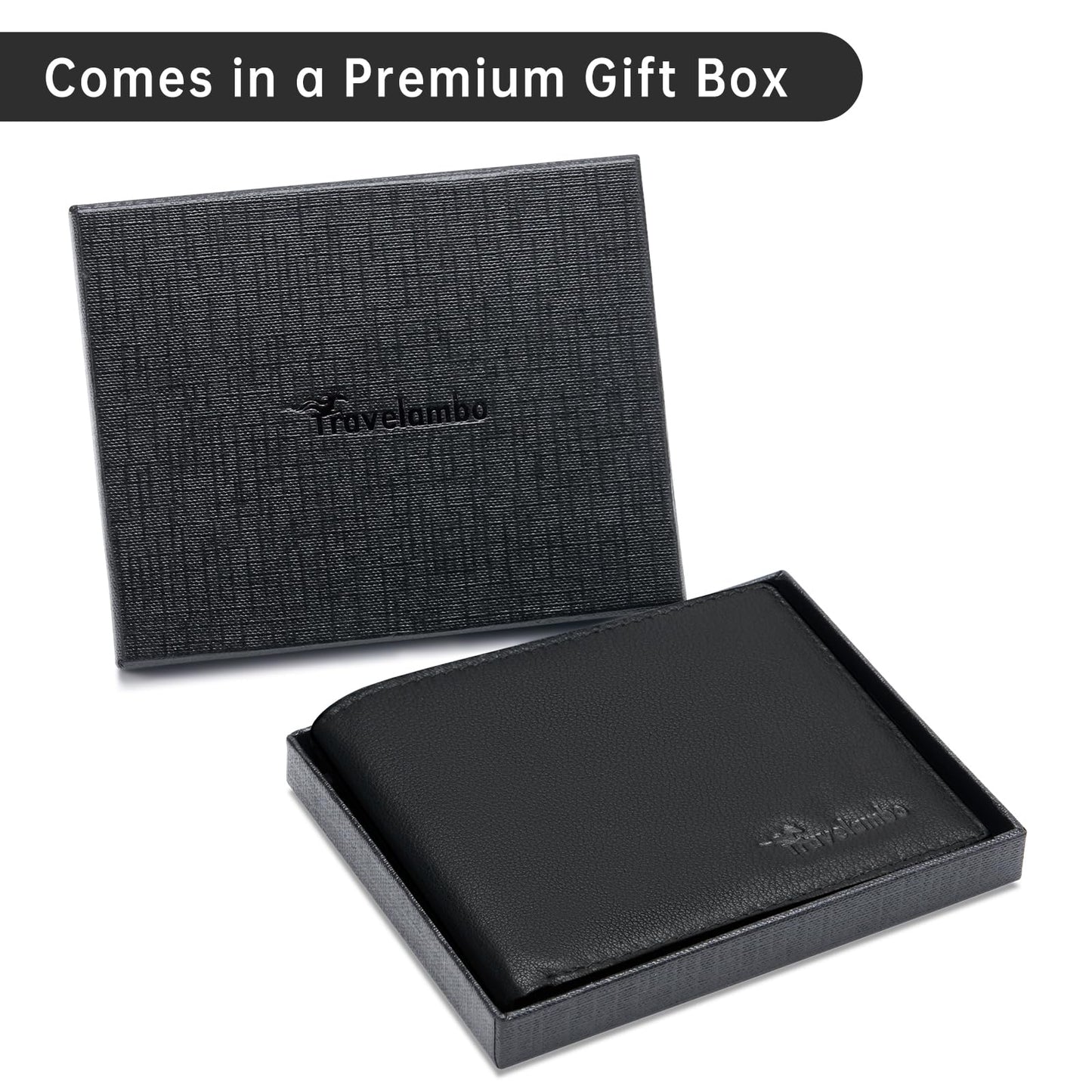 Real Leather Mens Bifold Wallet RFID Blocking Slim Minimalist Front Pocket - Thin & Stylish with ID Window in Gift Box (Nappa, Black)