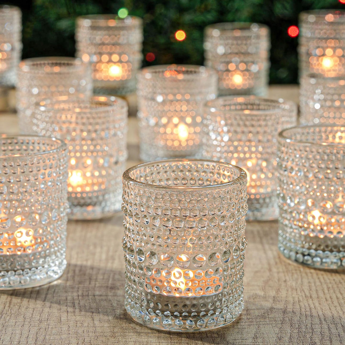 12 Pcs Clear Glass Tea Light Candle Holder, Votive Candle Holders Bulk for Wedding Table Decor & Christmas Thanksgiving（Clear,12）