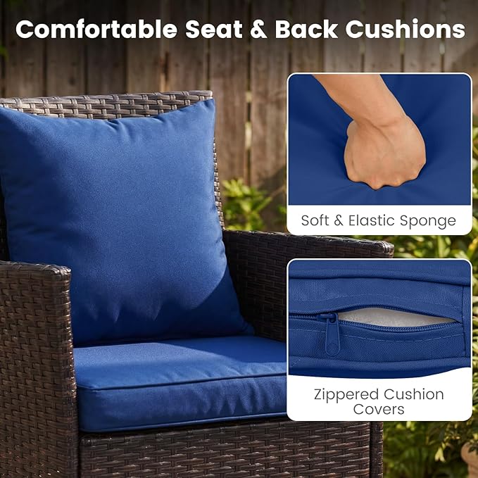 Tangkula 3 Pieces Patio Wicker Bistro Set, 2 Rattan Chairs w/ 2-Tier Tempered