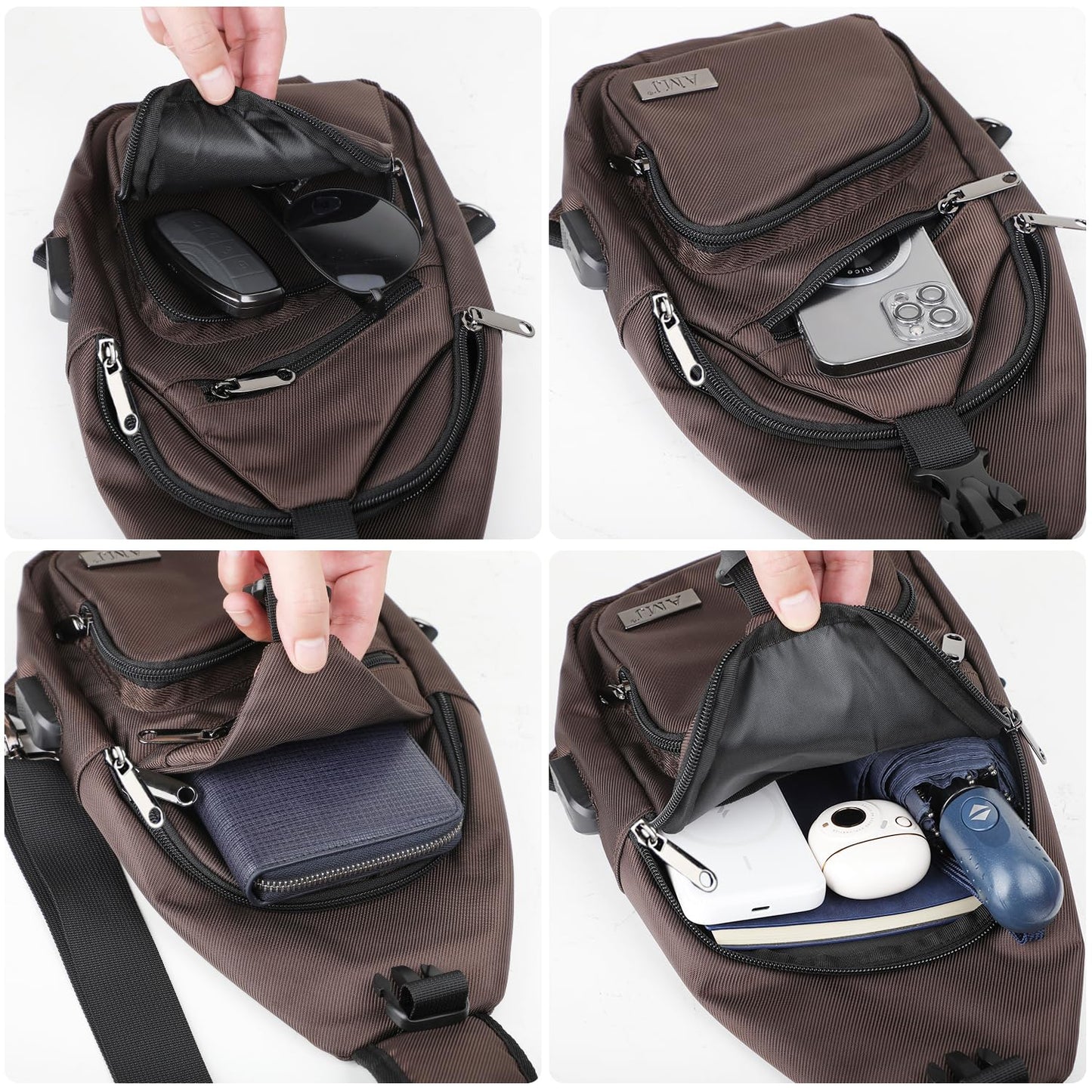AMJ Crossbody Sling Bag Men Women, Casual Shoulder Backpack, Chest Daypack Satchel for Hiking Travel