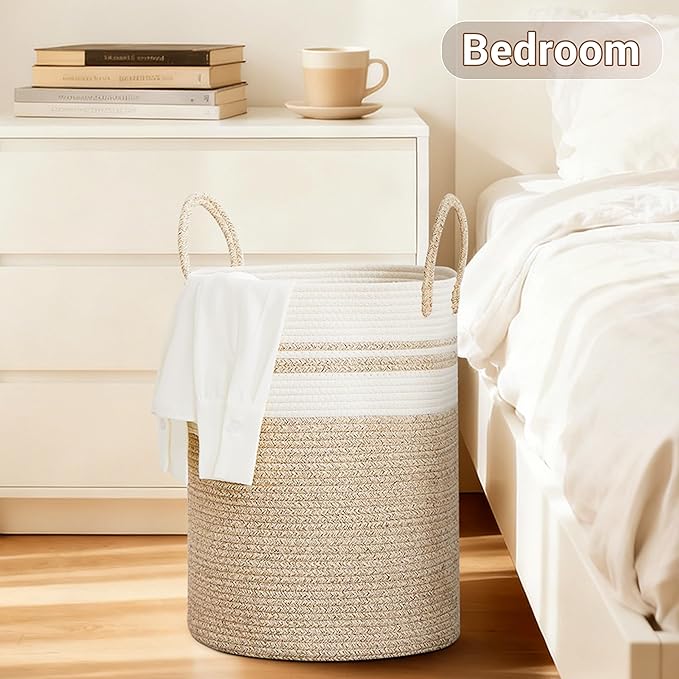 Tall Laundry Basket with Handles, 100L Portable Dirty Clothes Hamper, Boho