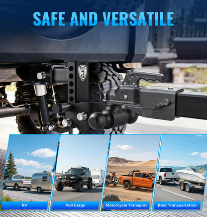 JEXTRA Adjustable Trailer Hitch Ball Mount, fits 2 Inch Hitch Receiver, 3" Rise & Drop Hitch Tri-Ball (1-7/8" x 2" x 2-5/16"),12,500 LBS GTW Trailer Hitch with Double Anti-Theft Locking Pins Black