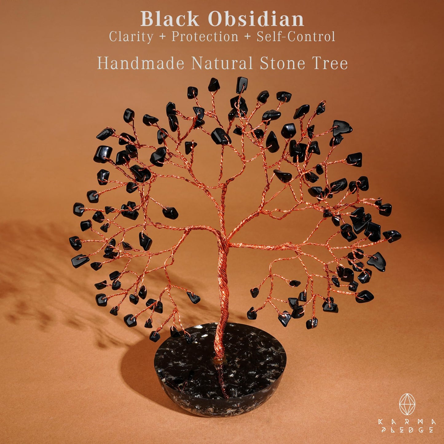 KARMAPLEDGE 7 Chakra Black Obsidian Crystal Tree of Life Positive Energy & Good Luck, Money, Feng Shui Decor, Home and Office Desk Decoration, Spiritual Gifts for Women, for Dad