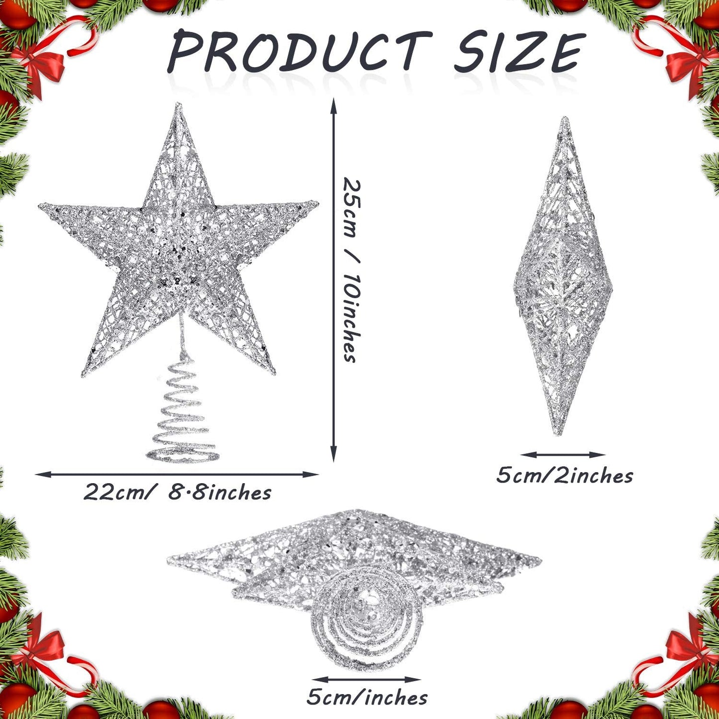 Blulu 10 Inches Sliver Christmas Star Topper Xmas Tree Topper Glitter Treetop Star for Christmas
