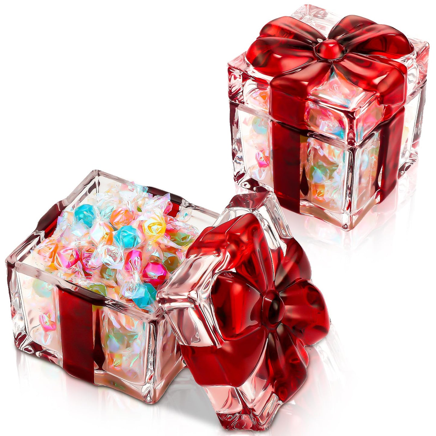 Suttmin 2 Pcs Peppermint Candy Christmas Dishes 4. 7" Crystal Box Glass Jar with Lid Red and White Dish Christmas Gift Dishes Xmas Square Sugar Bowl for Xmas Peppermint Candy Party Supply