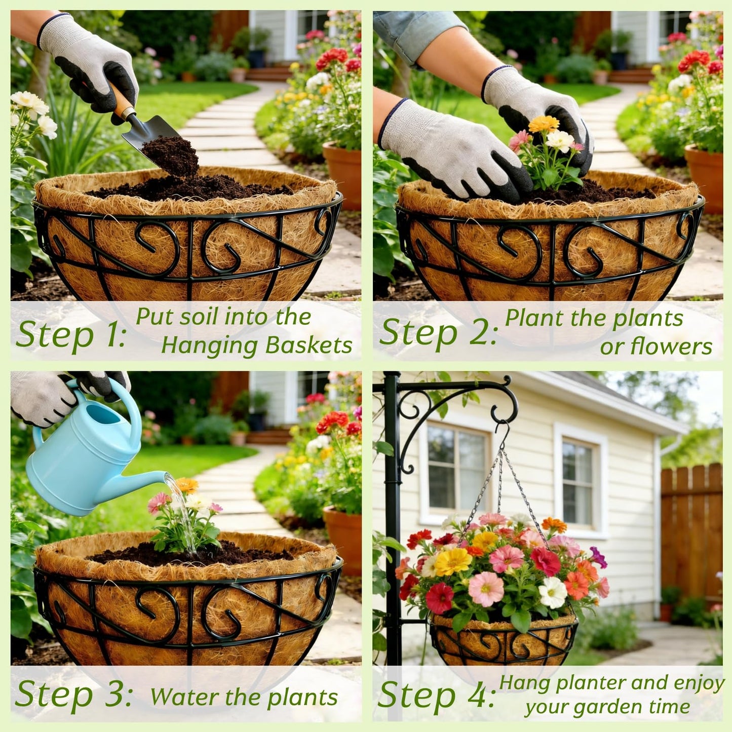 hodooly Hanging Planters for Outdoor Plants,12 inch 2 Pack Hanging Planters Basket with Coco Liners, Hanging Baskets Flower Pots for Patio,Garden, Deck, Porch Plants