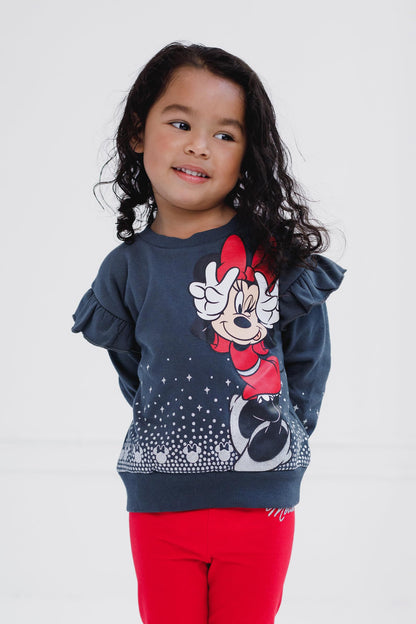Disney Minnie Mouse Toddler Girls Fleece Sweatshirt and Leggings Outfit Set Charcoal Gray Red 3T