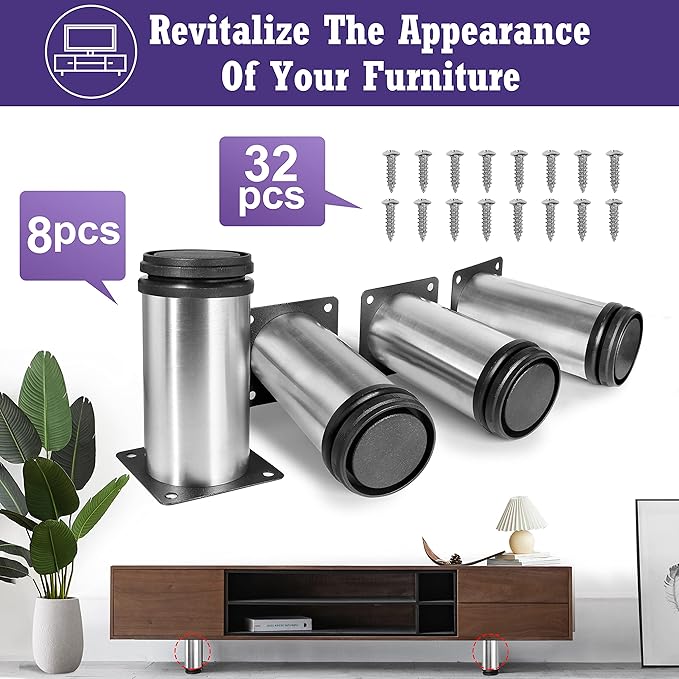 4 Inch Metal Furniture Legs Stainless Steel Adjustable Legs Silver Table Legs