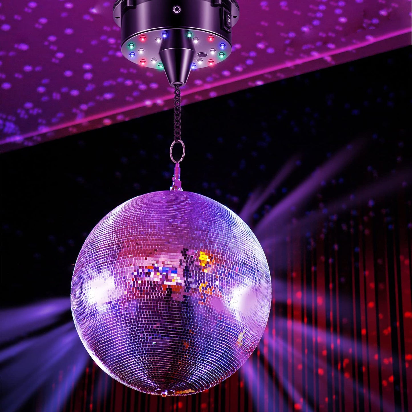 Tuanse 6RPM Rotating Disco Ball Mount Electric Motor with Lights 4 Colors for 6 8 12 Inch Disco Ball (Not Included) 2 Mode for Christmas Party Djs Bands Pubs Weddings Night Clubs(Plug Style)