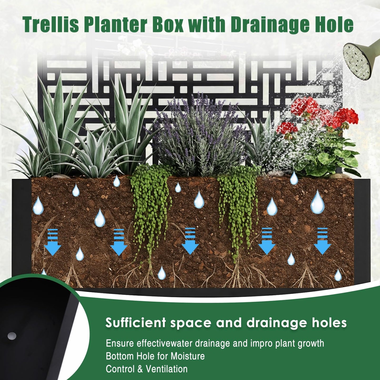 Hubxinly 70.87x35.43x15.75 Inch Metal Planter Box with Trellis and Wheels Privacy Screen Planter with Drainage Holes Outdoor Garden Box for Climbing Plants Vine