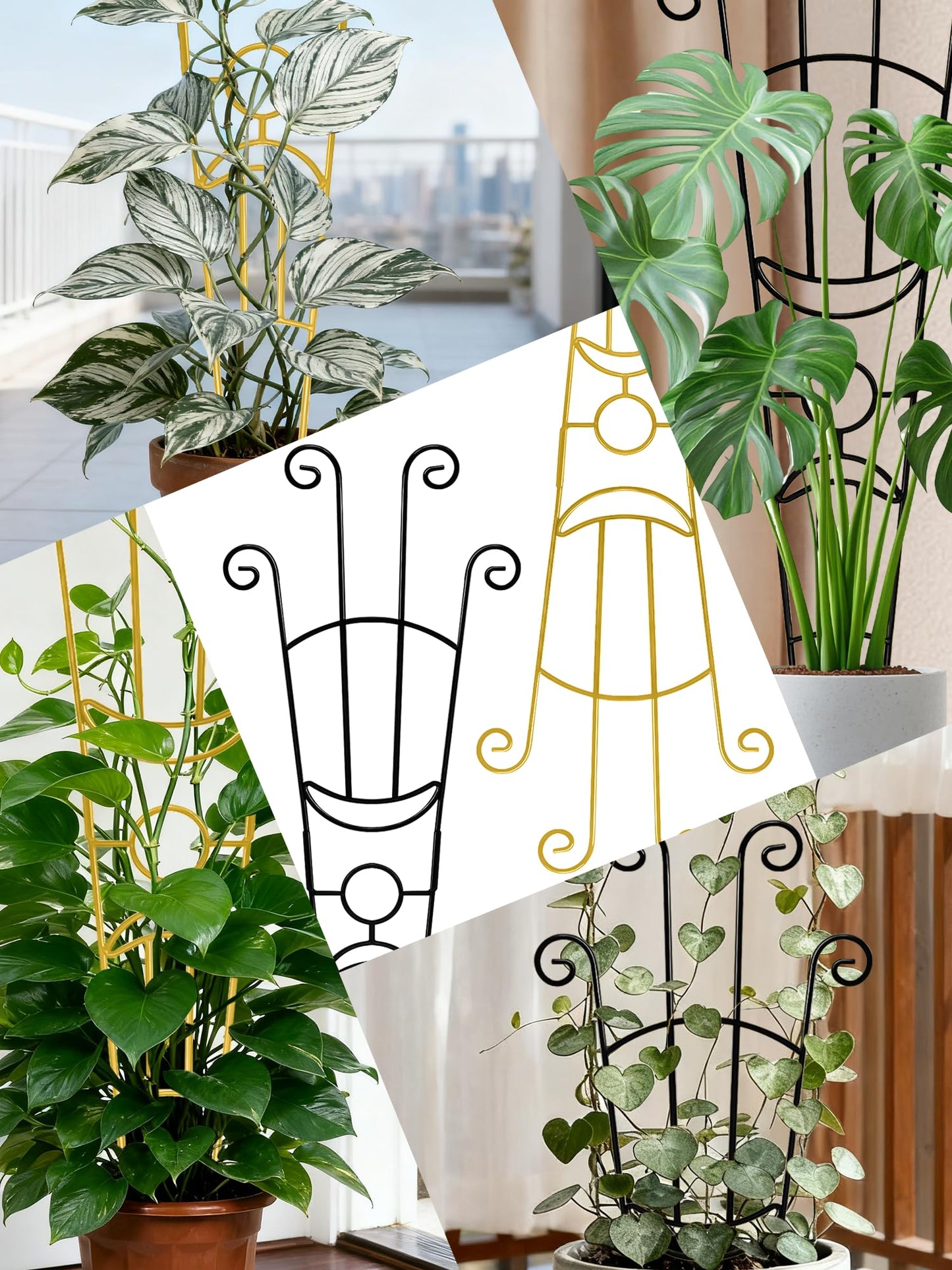 33 Inch Tall Expandable Metal Trellis for Potted Plants, Rustproof Expandable Indoor Outdoor Plant Support Trellis for Climbing Plants, Monstera, Ivy, Hoya with Sturdy Weighted Base (Gold)