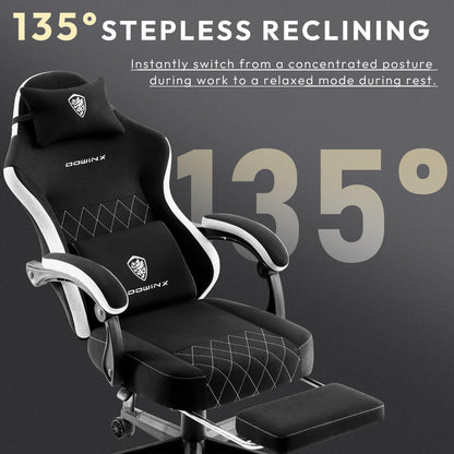 Dowinx Gaming Chair, Breathable Fabric Computer Chair with Pocket Spring Cushion, Ergonomic Massage Gamer chair with Lumbar Support and Footrest, Height Adjustable Office Game chairs for Adults, Black