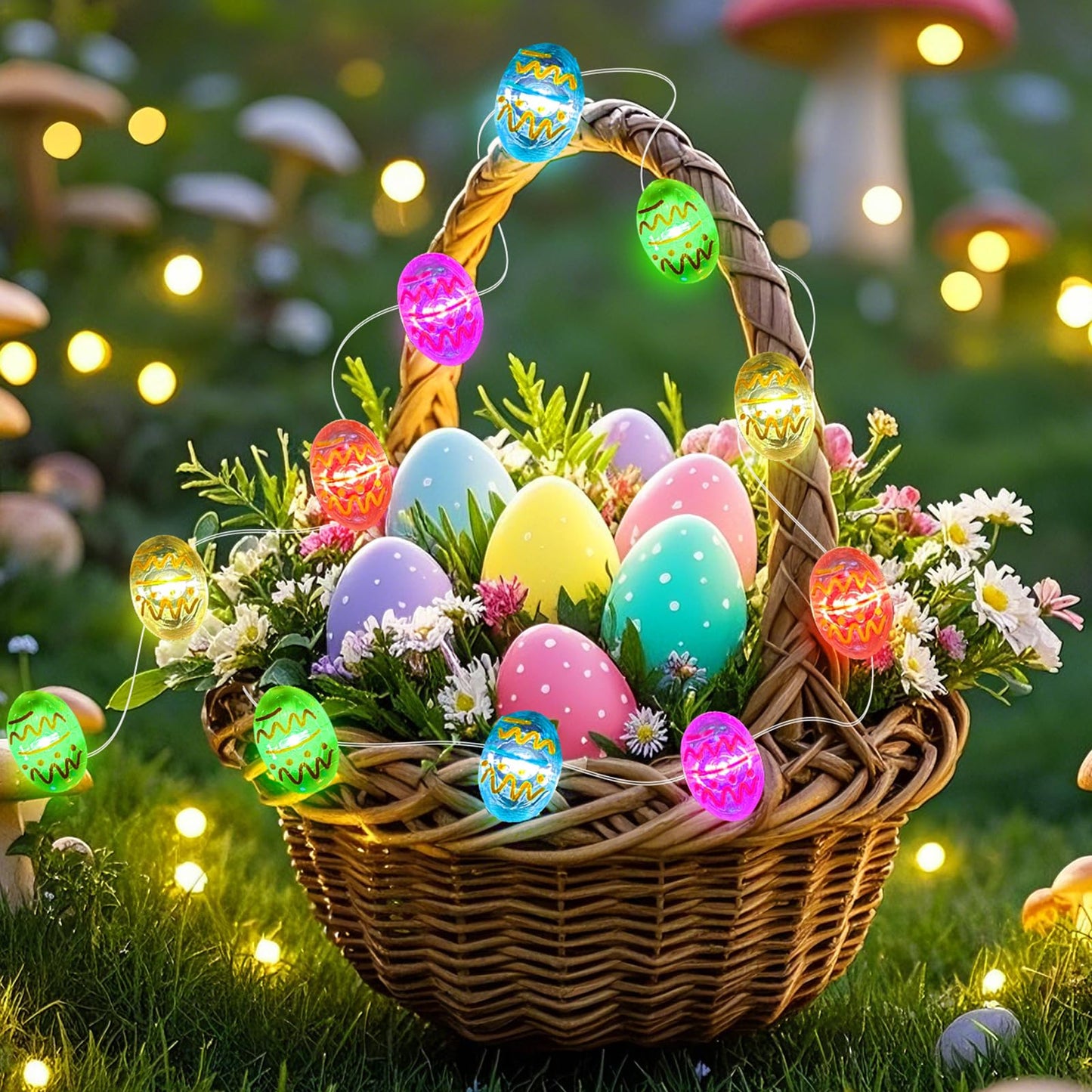Aogist 50LED Easter Egg Fairy Lights - 16ft Super Bright 3D Egg String Light Battery Operated Decor for Indoor/Outdoor Easter Basket Spring Party Home Yard Tree Decor,2 Pack
