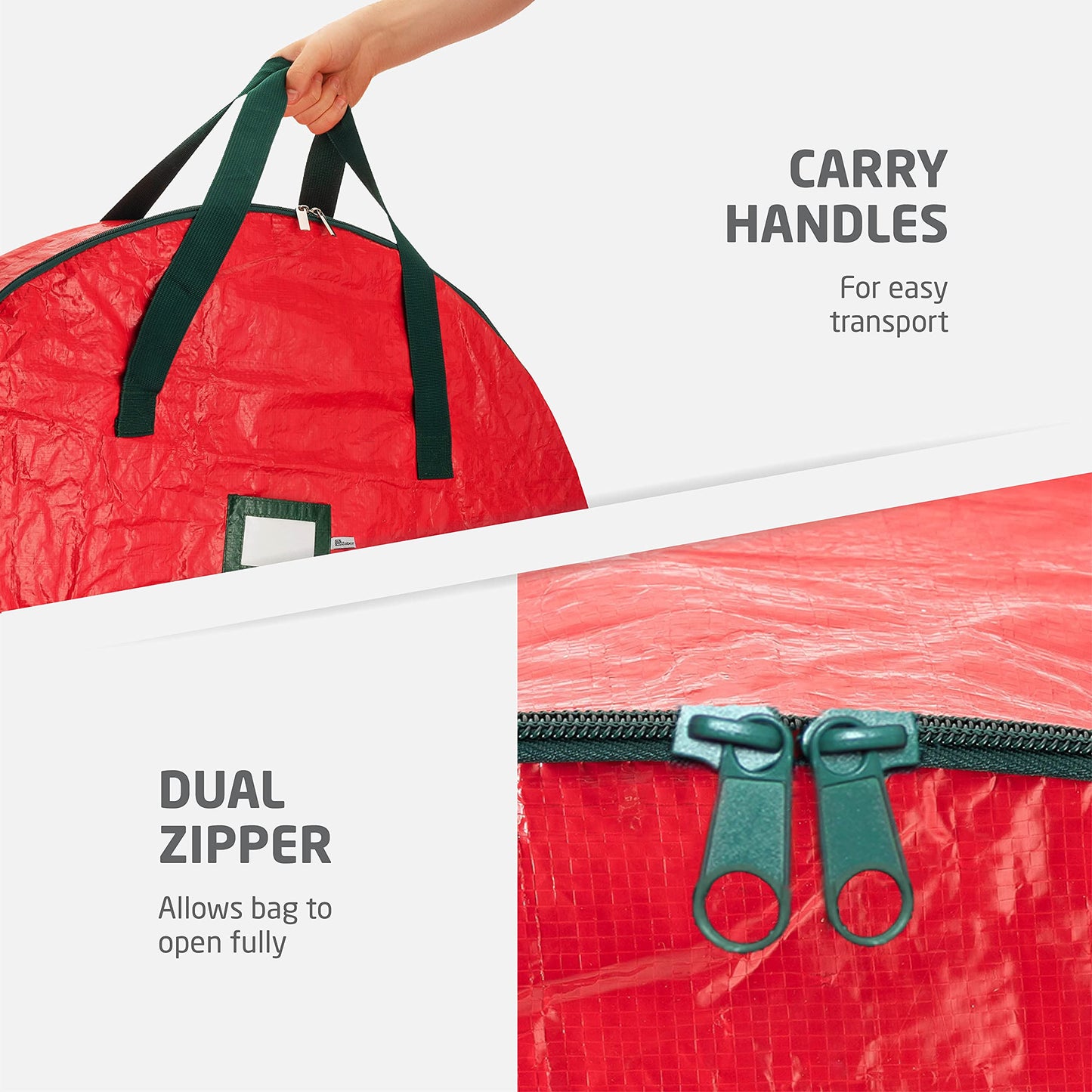ZOBER Christmas Wreath Storage Container 36 Inch - Wreath Bag for Artificial Wreaths Box - Dual Zippered Wreaths Storage Bag with Strong Durable Handles - Red