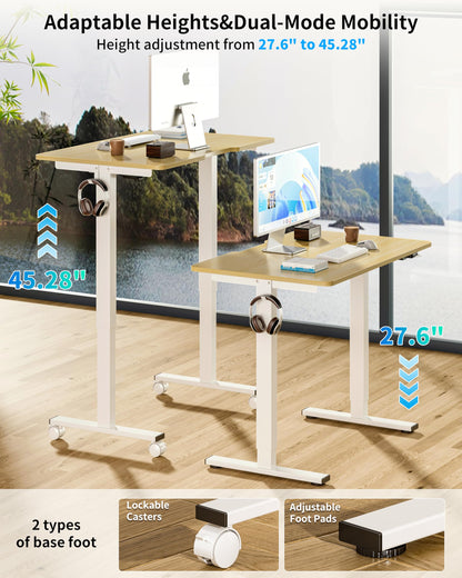 BIZUM 35.4" Small Electric Standing Desk Height Adjustable, Whole Piece Stand Up Computer Desk Work Study Writing Gaming Desks for Home Office Oak