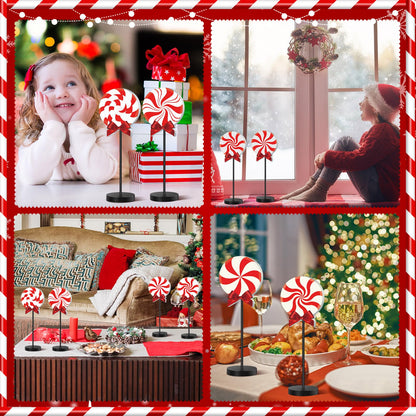 Geetery 6 Pcs Christmas Table Decorations Wood Candy Set Red Christmas Tiered Tray Decor Peppermint Tables Signs Home Decorations for Xmas Holiday Kitchen Table Top Decor(Red White,Classic)