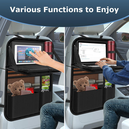 Oneyus Car Seat Organiser, Car Organiser Large Car Organiser Back Seat for Kids Multifunctional Waterproof Car Back Seat Organiser with Folding Table, Tablet Pockets and Many Pockets