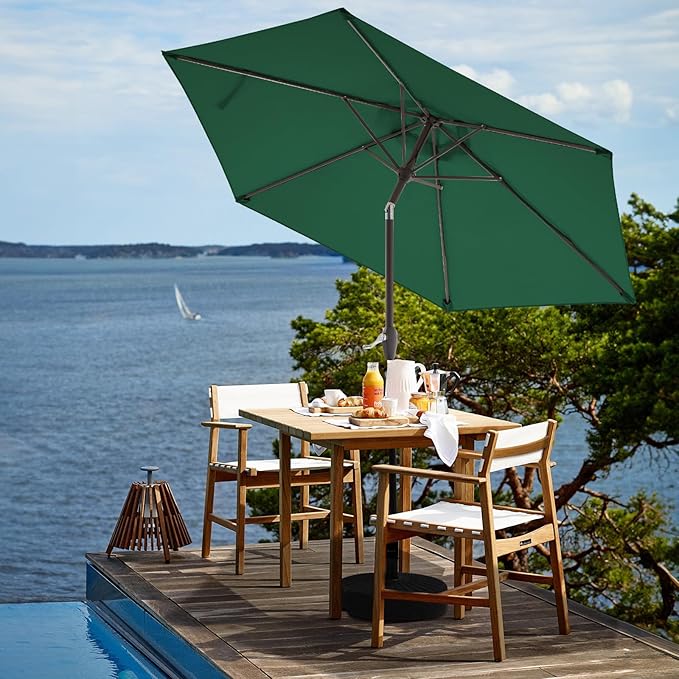 JEAREY 7.5FT Patio Umbrella Outdoor Market Umbrella with 6 Sturdy Ribs, Push Button Tilt/Crank Table Umbrella for Garden, Deck, Backyard and Pool, Dark Green