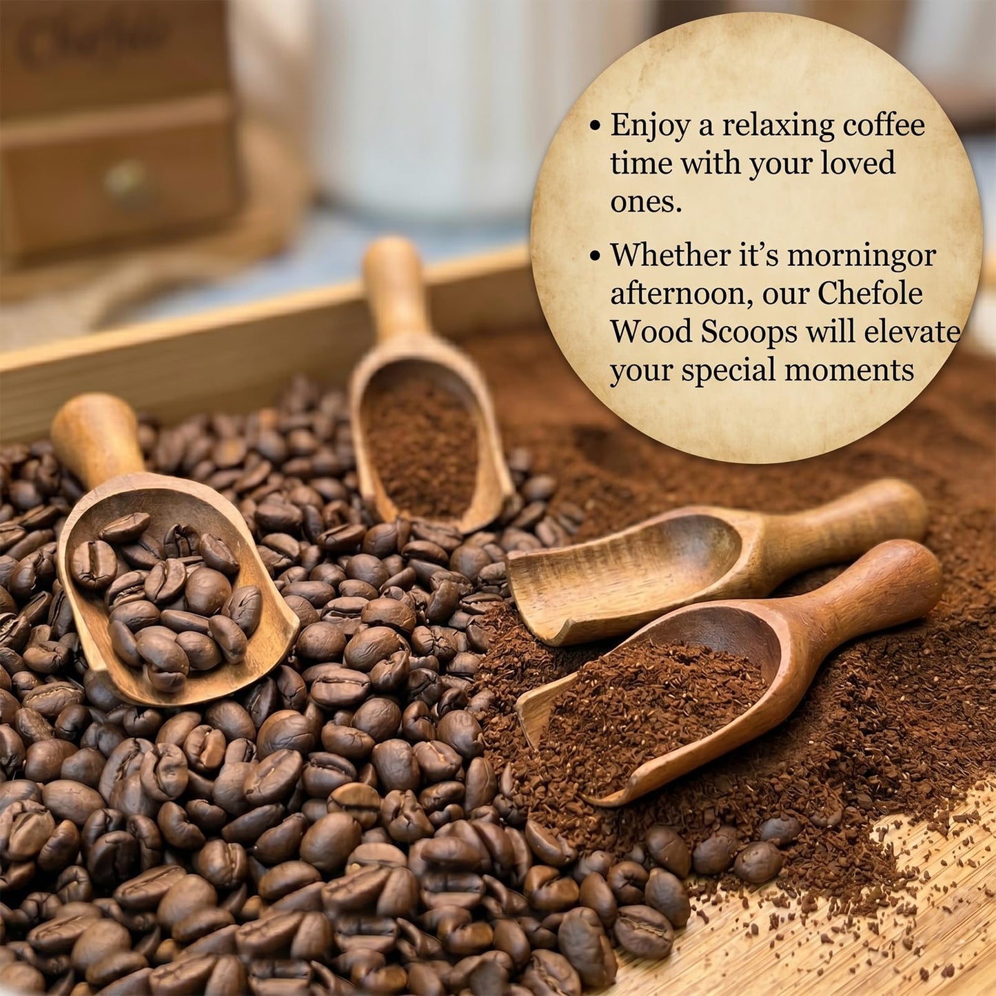 6 Pcs Wooden Scoops for Canisters, Wooden Ground Coffee Scoop for Jars Mini Measuring Spoons, Bean Salt Spoon Shovel for Seasoning Bath Salt Laundry Detergent Shovel