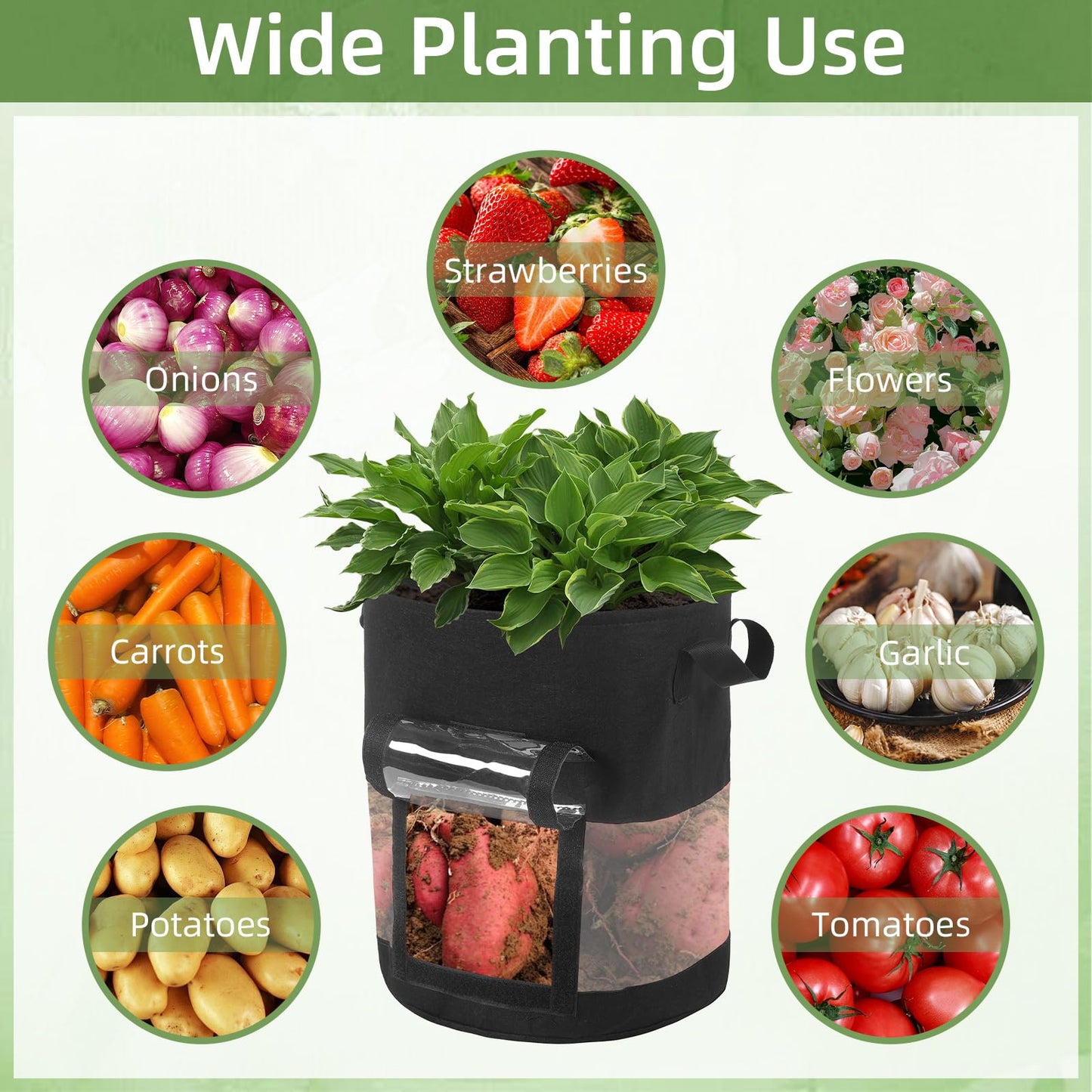 6 Pack 10 Gallon Visible Potato Grow Bags, Thickened Nonwoven Fabric Pots Potato Growing Containers with Handles & Visible Flap, Plant Grow Bags for Growing Potatoes, Tomatoes, Flowers, and Vegetables