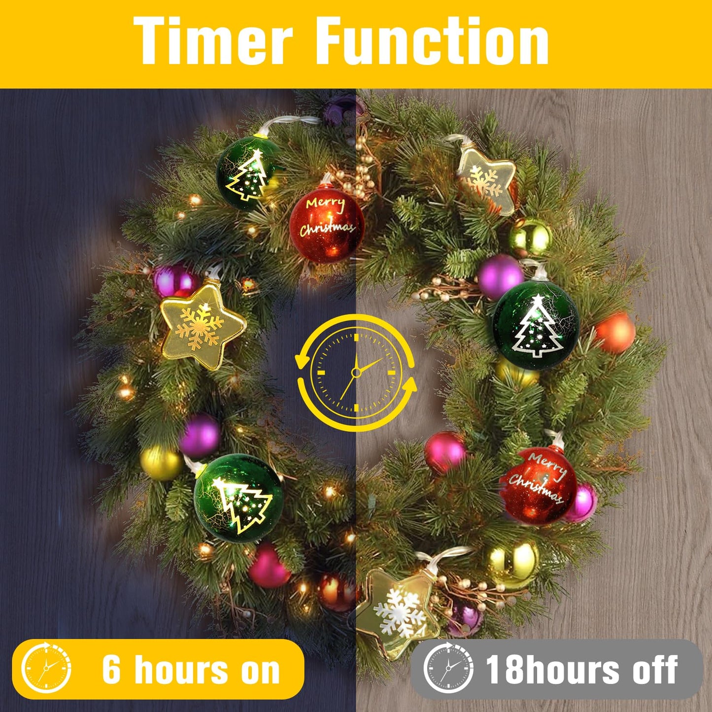 Christmas Decorations Lights, 13.5ft 20 Led Battery Christmas Light with Timer & 8 Modes, Christmas Ball & Star Ornaments Light for Xmas Tree Wreath Window Wall Home Garden Outdoor Indoor Decor