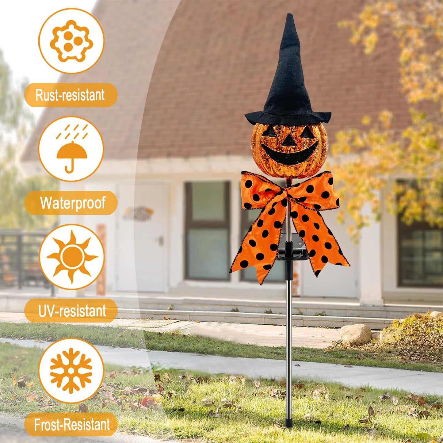 2Pack Halloween Pumpkin Solar Stake,Jack'O Outdoor Pathway Decorations for Yard,Lawn,Garden,Powered Lights for Halloween Decor