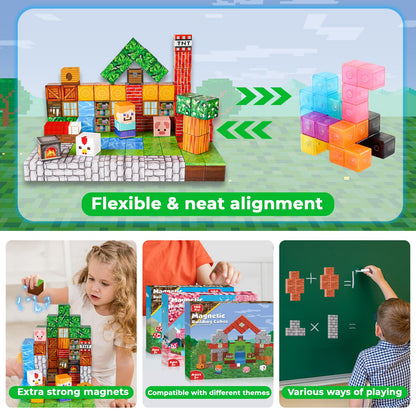 Goody King Magnetic Blocks |100PCS Magnetic Building Cube Game, Constructions Toys for Boys & Girls Age 3-4, 5 6 7 8 9 10, STEM Montessori Stacking Toy, Sensory Tiles Building Birthday for Toddlers